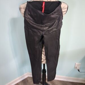 SPANX Faux Leather Leggings small Black High Rise Full Length Elastic Waist